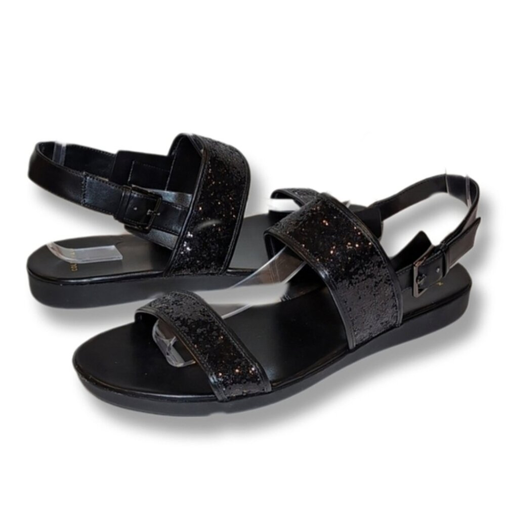 Cole Haan Korban Leather Glitter Sandals Wide Straps Ankle Platform Size 9.5